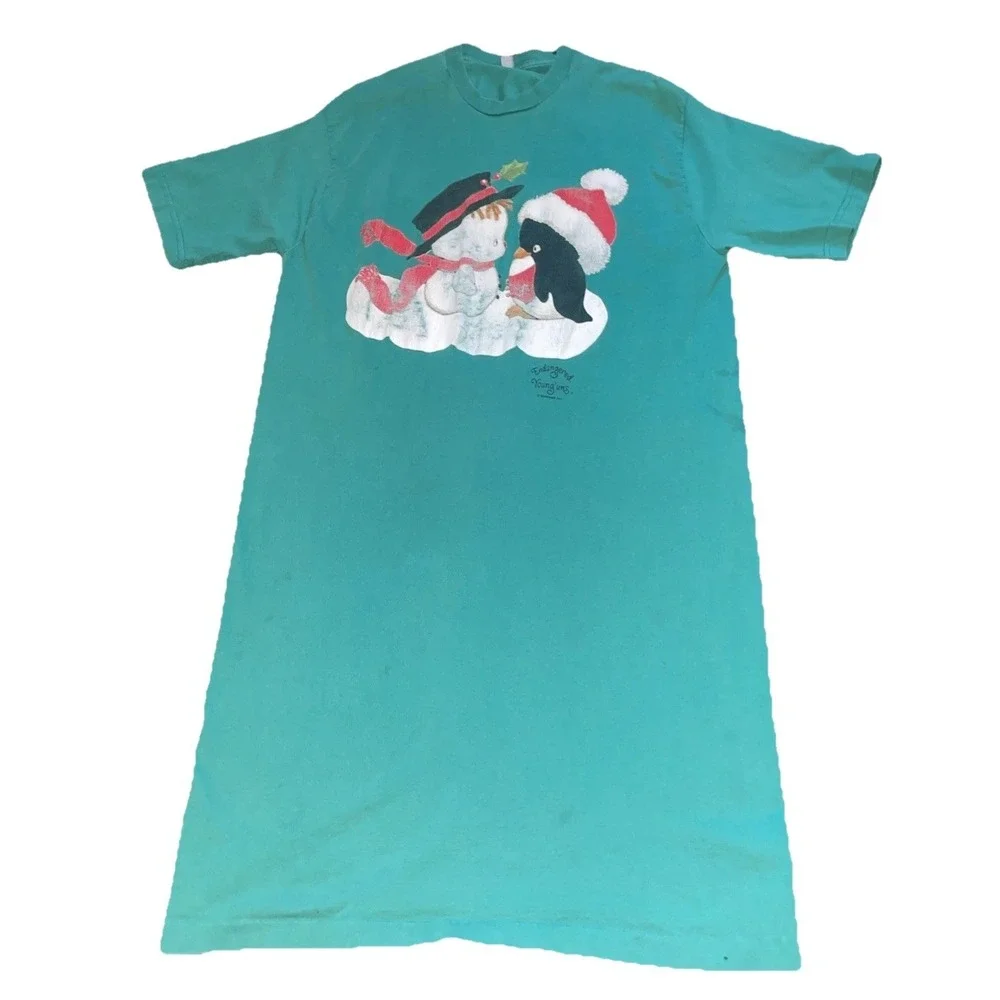 Vintage Endangered Young'uns Oversized T-shirt Nightie Christmas Penguin M